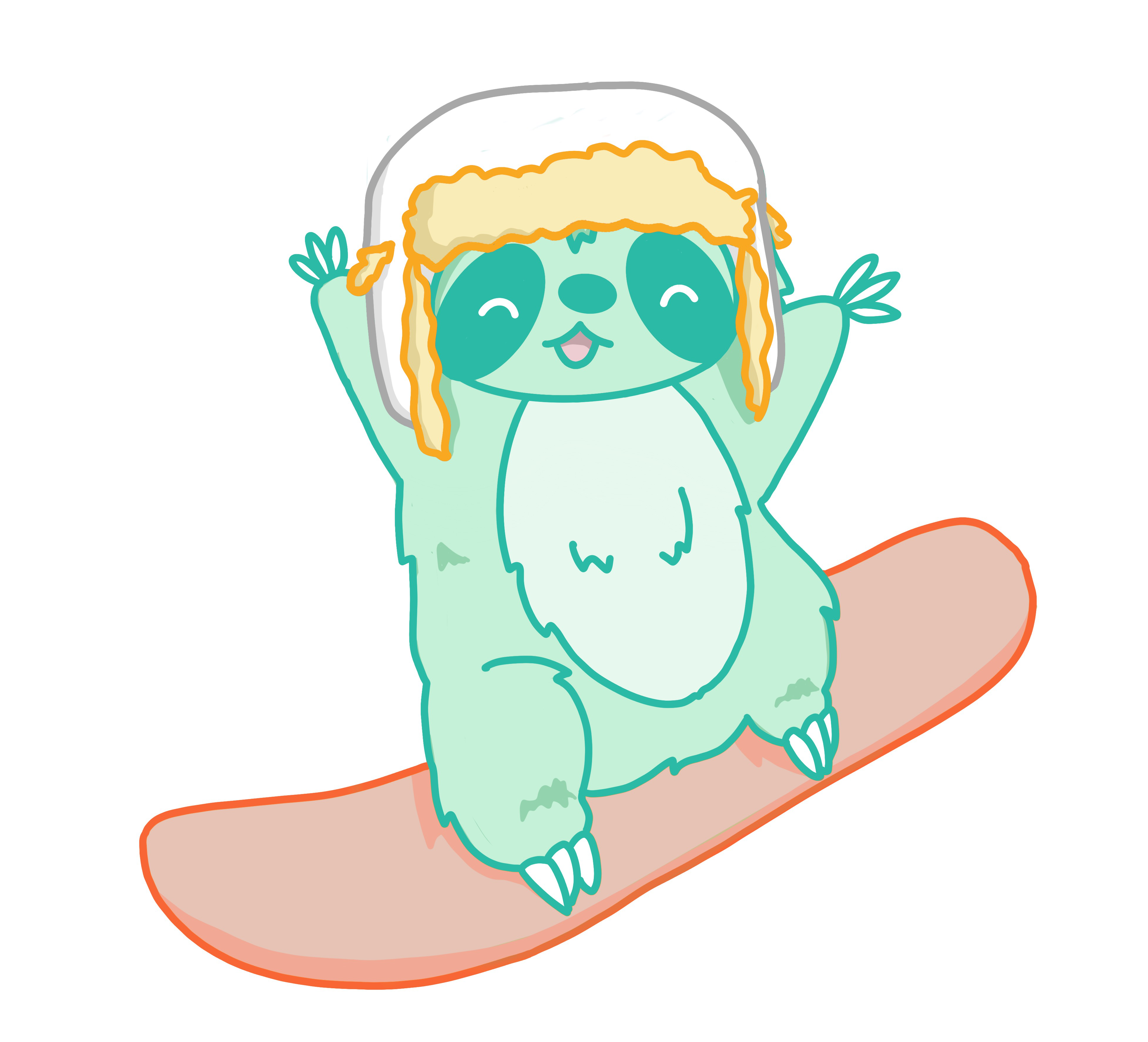 A cute sloth snowboarding